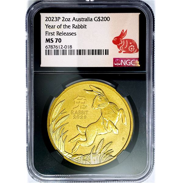 2023P $200 2 oz Gold Australian Rabbit NGC MS70