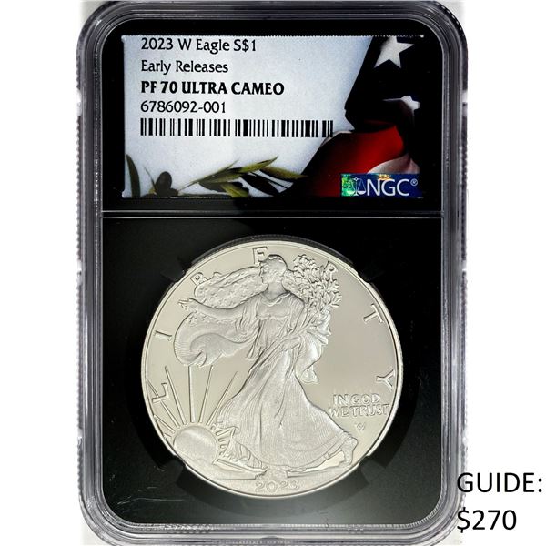 2023-W Black Silver Eagle NGC PR70 UCam Flag Label