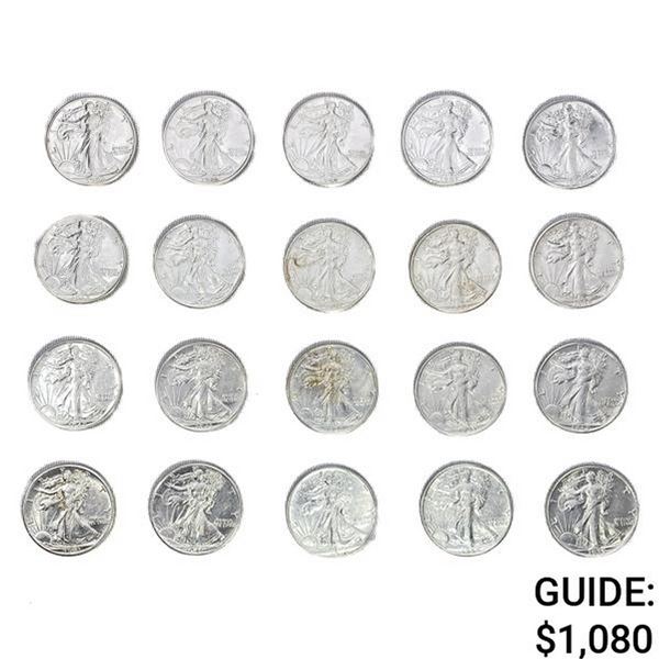 1936-1946 Walking Half Dollars (20 Coins)