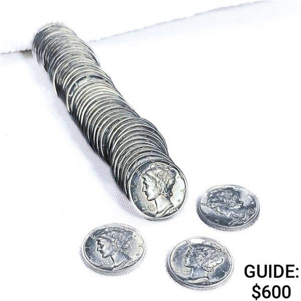 1942-D Mercury Silver Dime Roll (40 Coins)