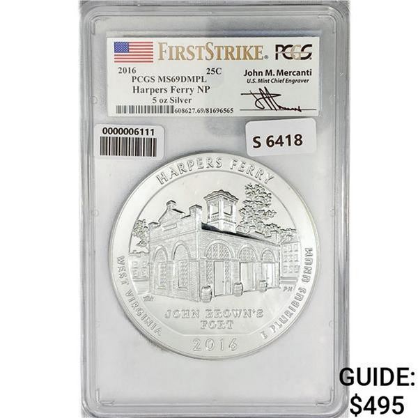 2016 Harpers Ferry 5oz Silver Medal PCGS MS69 DMPL