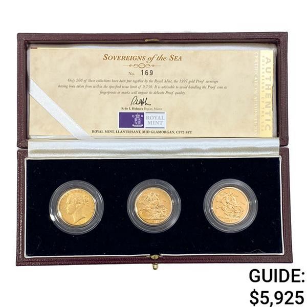 1853-1997 G.B. .7065oz Gold Sovereign Set (3 Coins