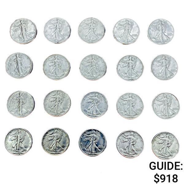 1936-1945 Walking Half Dollars (20 Coins)