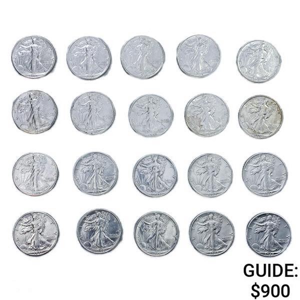 1936-1947 Walking Half Dollars (20 Coins)