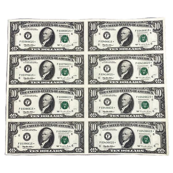 1995 Sheet of Star $10 Fed Res Notes