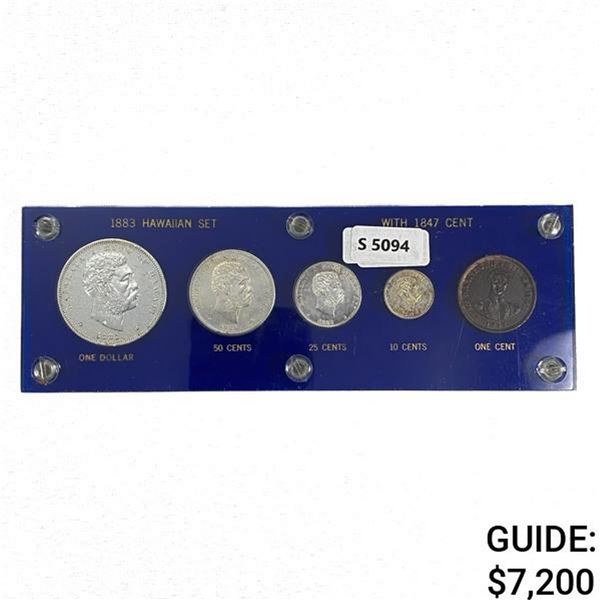 1883 Kingdom of Hawaii Set w/ 1847 Cent (5 Coins)