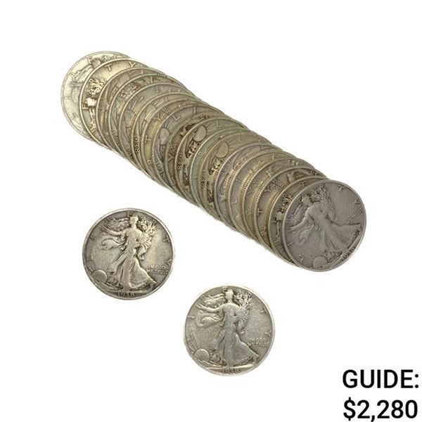 1938-D Walking Half Dollar Roll (20 Coins)