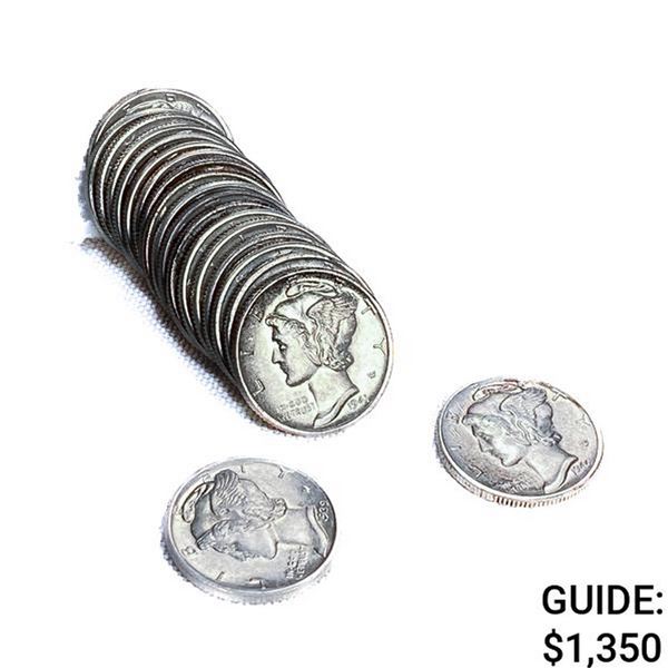 1939-1945 Mercury Silver Dime Roll (10 Coins) UNC