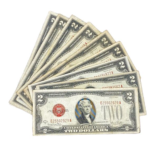 (9) 1928 G $2 Legal Tender Note