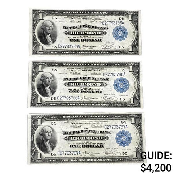 (3) 1918 LG $1 Bank of Richmond, VA Fed Res Note