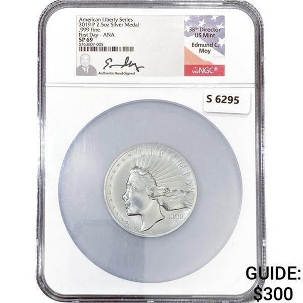2019 US 2.5oz Silver Liberty Medal NGC SP69 Sign.