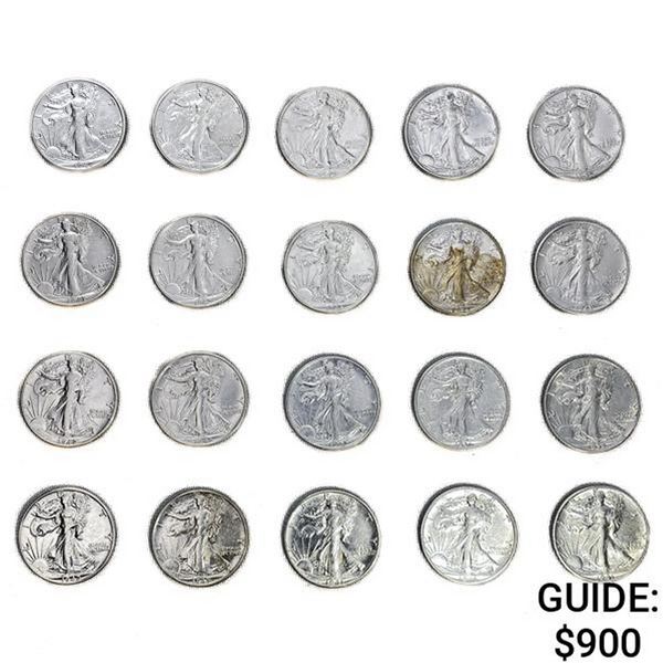 1936-1945 Walking Half Dollars (20 Coins)