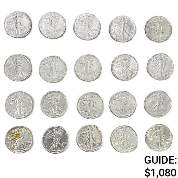 1935-1946 Walking Half Dollars (20 Coins)