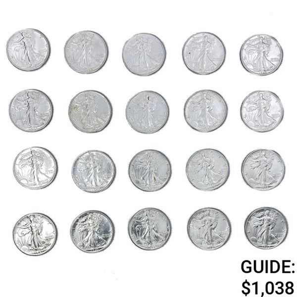 1939-1946 Walking Half Dollars (20 Coins)