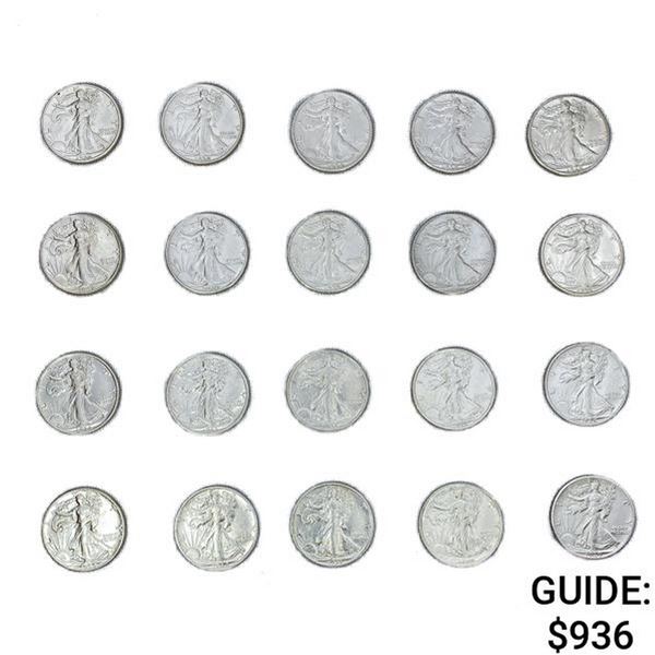 1935-1946 Walking Half Dollars (20 Coins)
