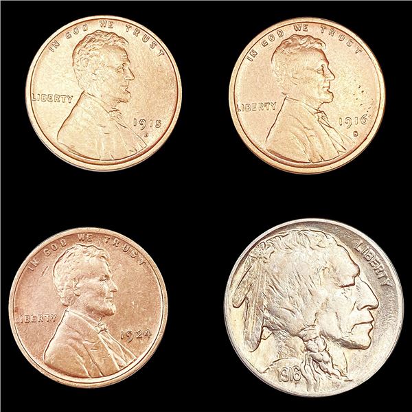 (4) Varied US Coinage (1915-D, 1916-S, 1916, 1924)