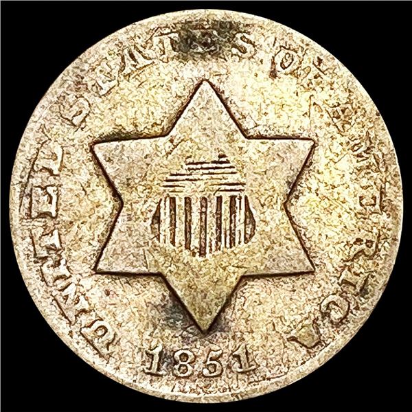 1851 Silver Three Cent