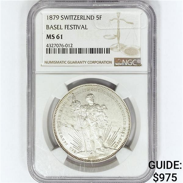 1879 5F .84oz silver SWITZERLAND NGC MS61