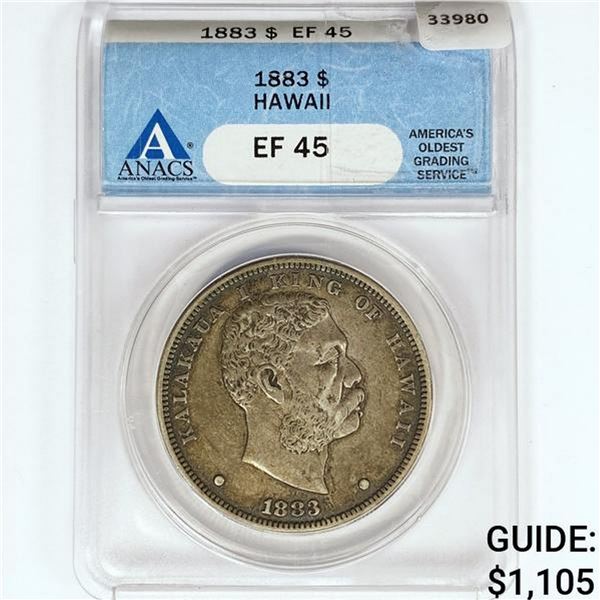 1883 Kingdom of Hawaii Dollar ANACS EF45