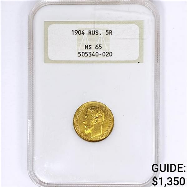 1904 RUS. 5R .13oz Gold NGC MS65