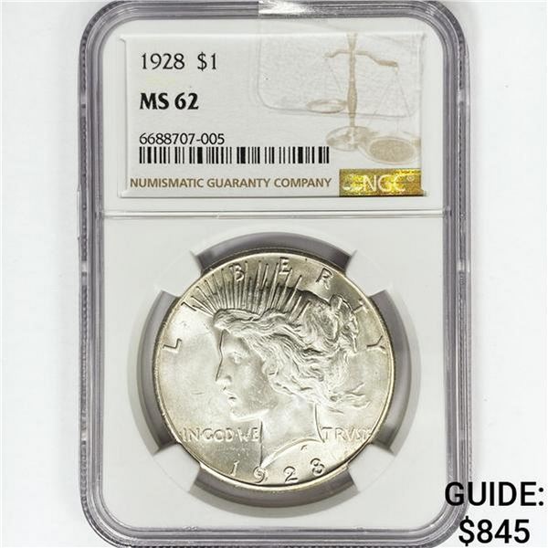 1928 Silver Peace Dollar NGC MS62
