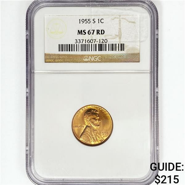 1955-s Wheat Cent NGC MS67 RD