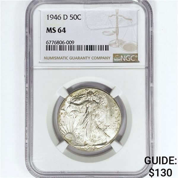 1946-D Walking Liberty Half Dollar NGC MS64