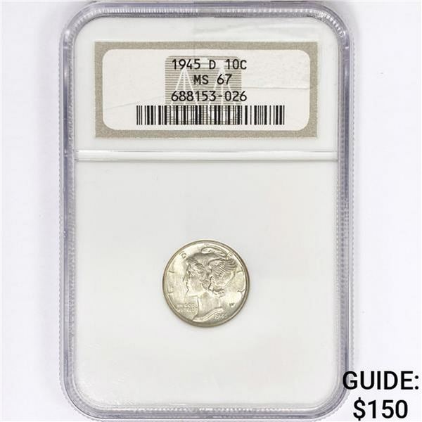 1945-D Mercury Silver Dime NGC MS67
