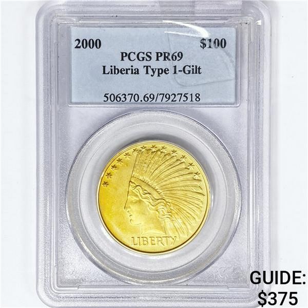 2000 $100 Liberia Type-1 Gilt PCGS PR69