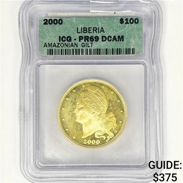 2000 $100 Clad Gold Liberia Amazonian ICG PR69 DCA