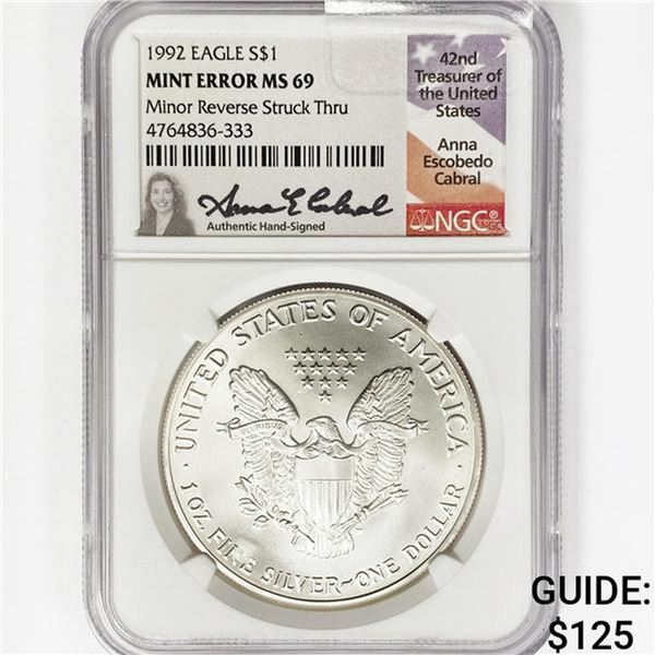 1992 ASE Escobedo Signed NGC MS69 Struck Thru
