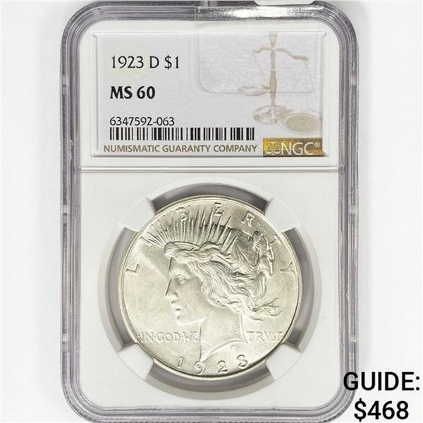 1923-D Silver Peace Dollar NGC MS60