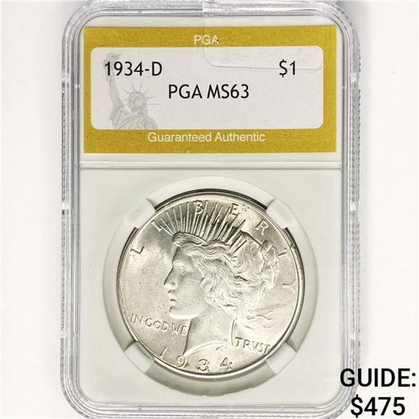 1934-D Silver Peace Dollar PGA MS63