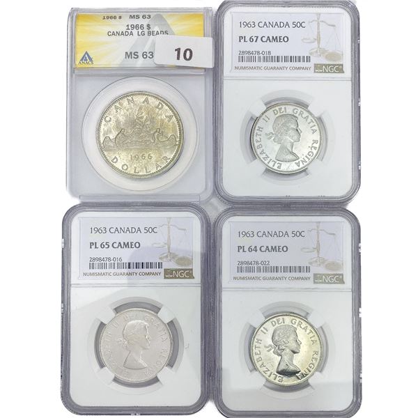 (4) Canada Silver Coinage NGC/ANACS MS/PR (1966, (