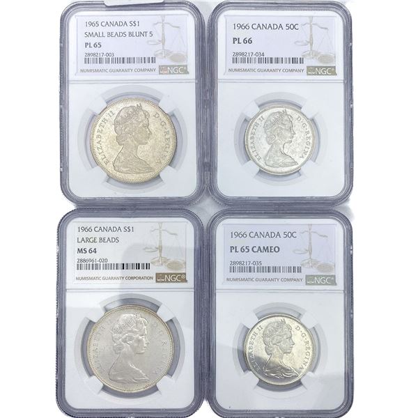 (4) Canada Silver Coinage NGC MS/PL (1965, (3) 196