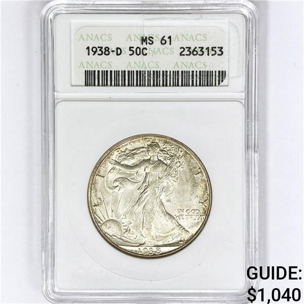 1938-D Walking Liberty Half Dollar ANACS MS61