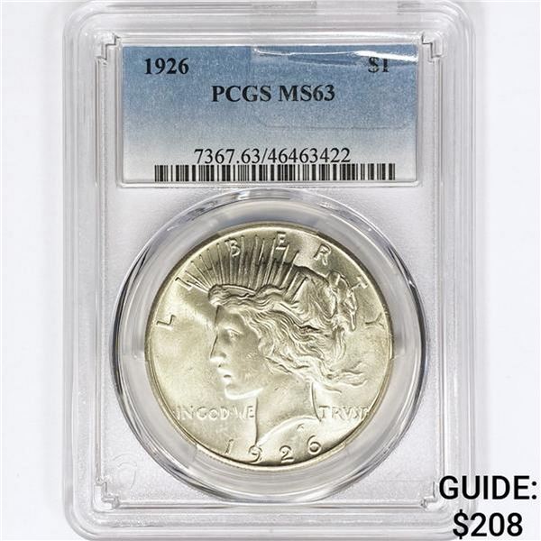 1926 Silver Peace Dollar PCGS MS63