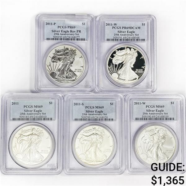 2011 SET (5) American Silver Eagle PCGS 25th Ann