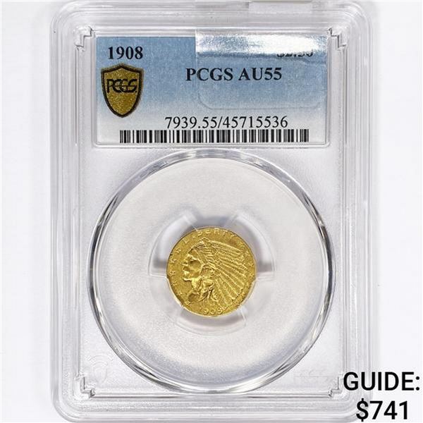1908 $2.50 Gold Quarter Eagle PCGS AU55