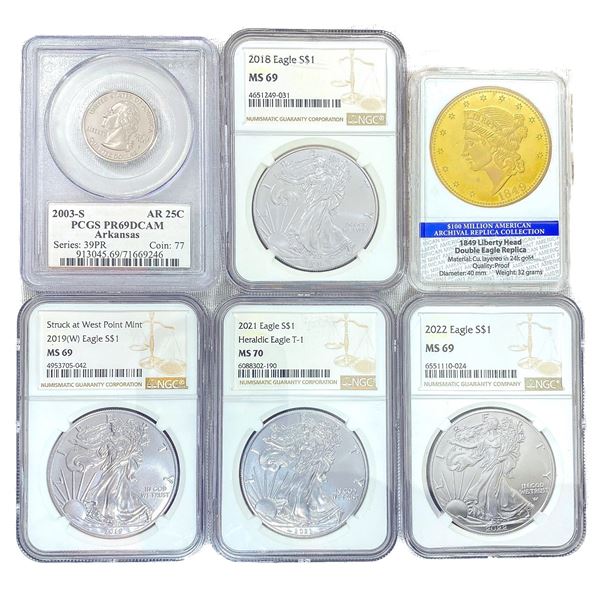 (6) Varied US Silver & Gold Coinage PCGS/NGC MS/PR