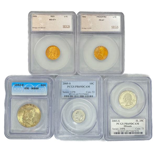 (5) Varied US Coinage MS/PR (1939, 1942, 1952-S,