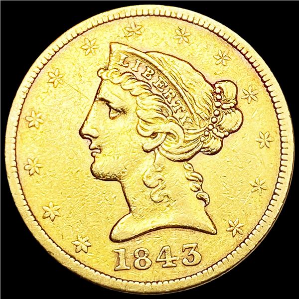 1843 $5 Gold Half Eagle