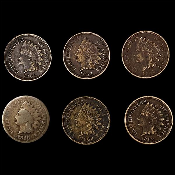 (6) Indian Head Cents ((2) 1862, (3) 1863, 1868)