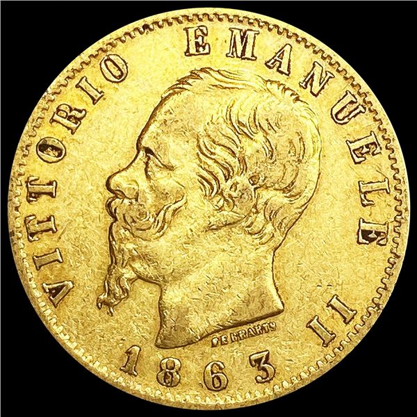 1863 Italy .1867oz Gold 20 Lire CLOSELY UNCIRCULAT