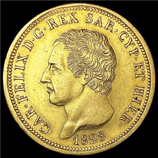 1828 Sardinia .7465oz Gold 80 Lire UNCIRCULATED