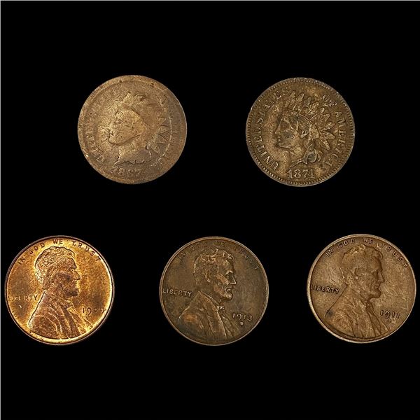 (5) Misc Cents (1867, 1874, 1909 VDB, 1911-D, 191