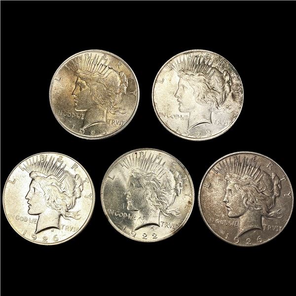 (5) Peace Silver Dollars (1922, 1923, 1925, 1926-