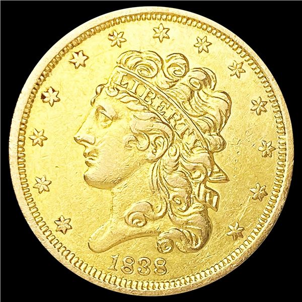 1838 $5 Gold Half Eagle CLOSELY UNCIRCULATED
