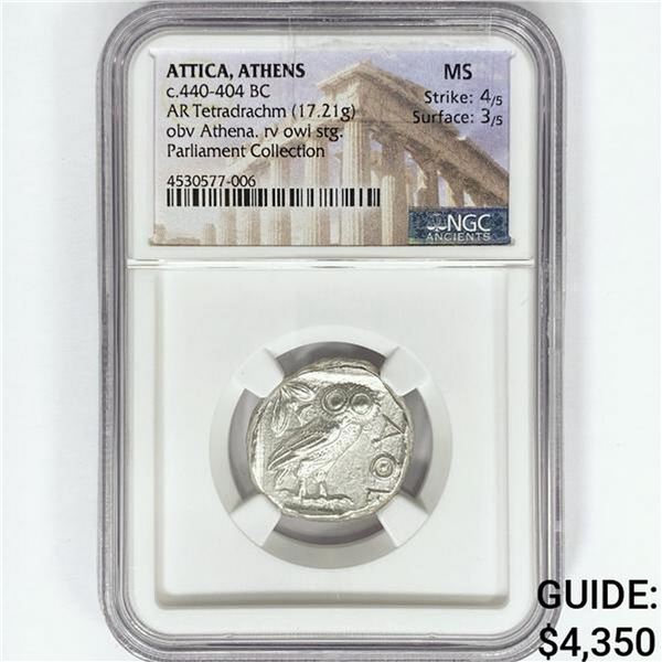 c.440-404 BC Attica, Athens AR Tetradrachm NGC MS