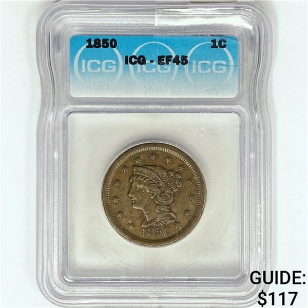 1850 Large Cent ICG EF45